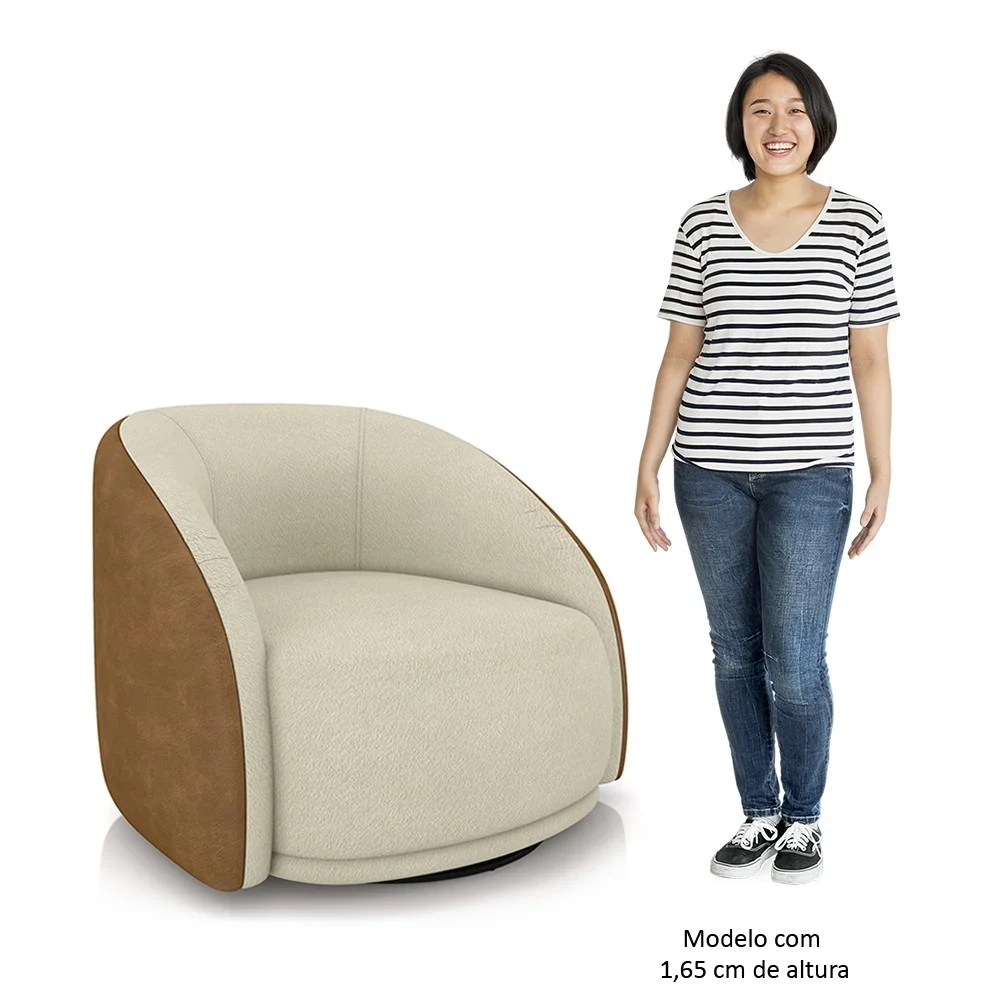 Poltrona Decorativa Orgânica Giratória Lya Z32 Boucle Bege/Sintético Marrom - Mpozenato