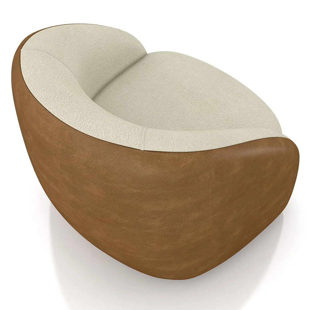 Poltrona Decorativa Orgânica Giratória Lya Z32 Boucle Bege/Sintético Marrom - Mpozenato