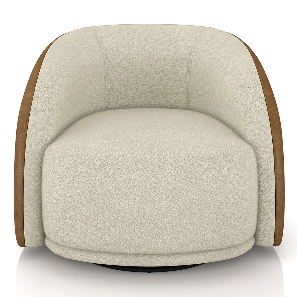 Poltrona Decorativa Orgânica Giratória Lya Z32 Boucle Bege/Sintético Marrom - Mpozenato