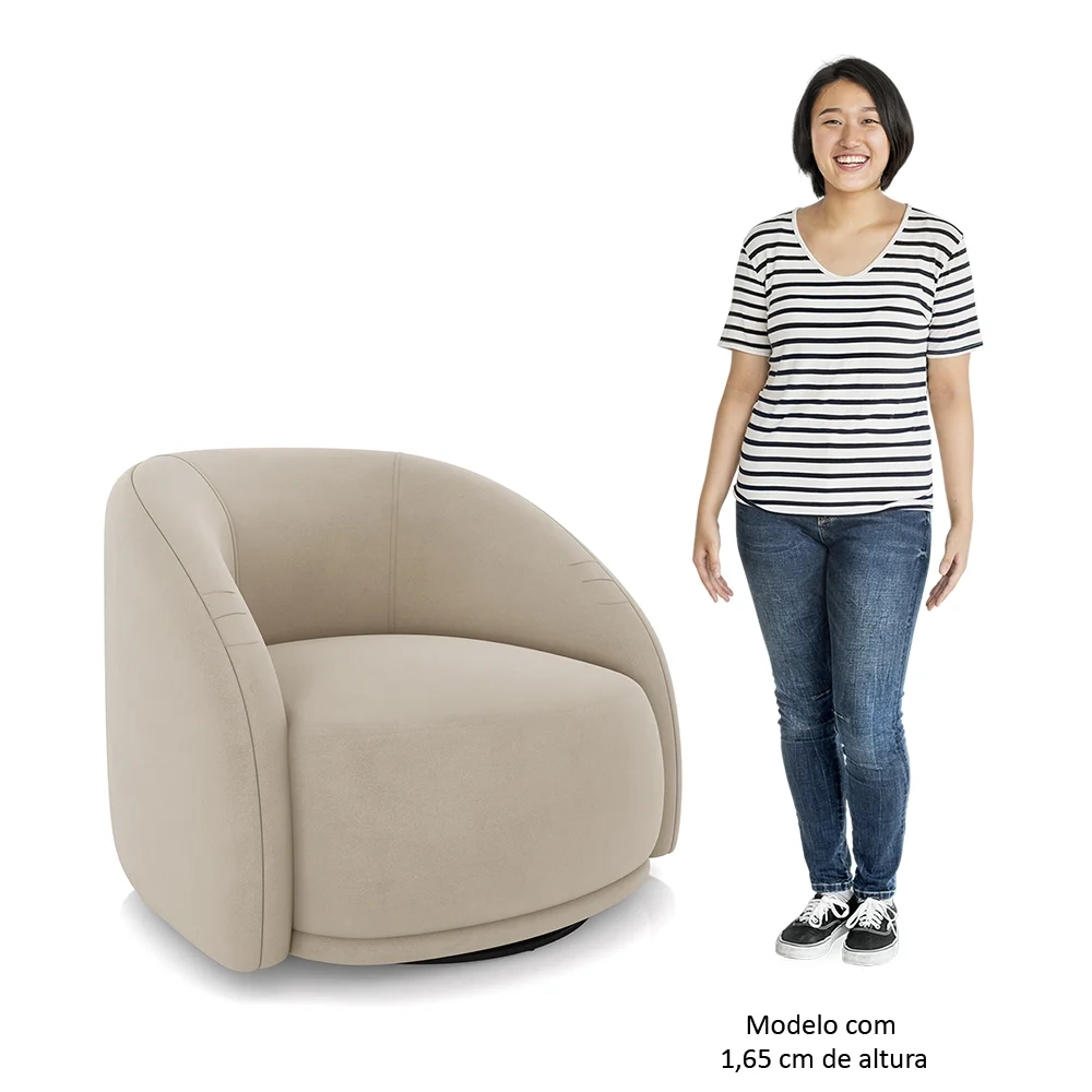 Poltrona Decorativa Orgânica Giratória Kit 2 Lya Z32 Suede Bege - Mpozenato