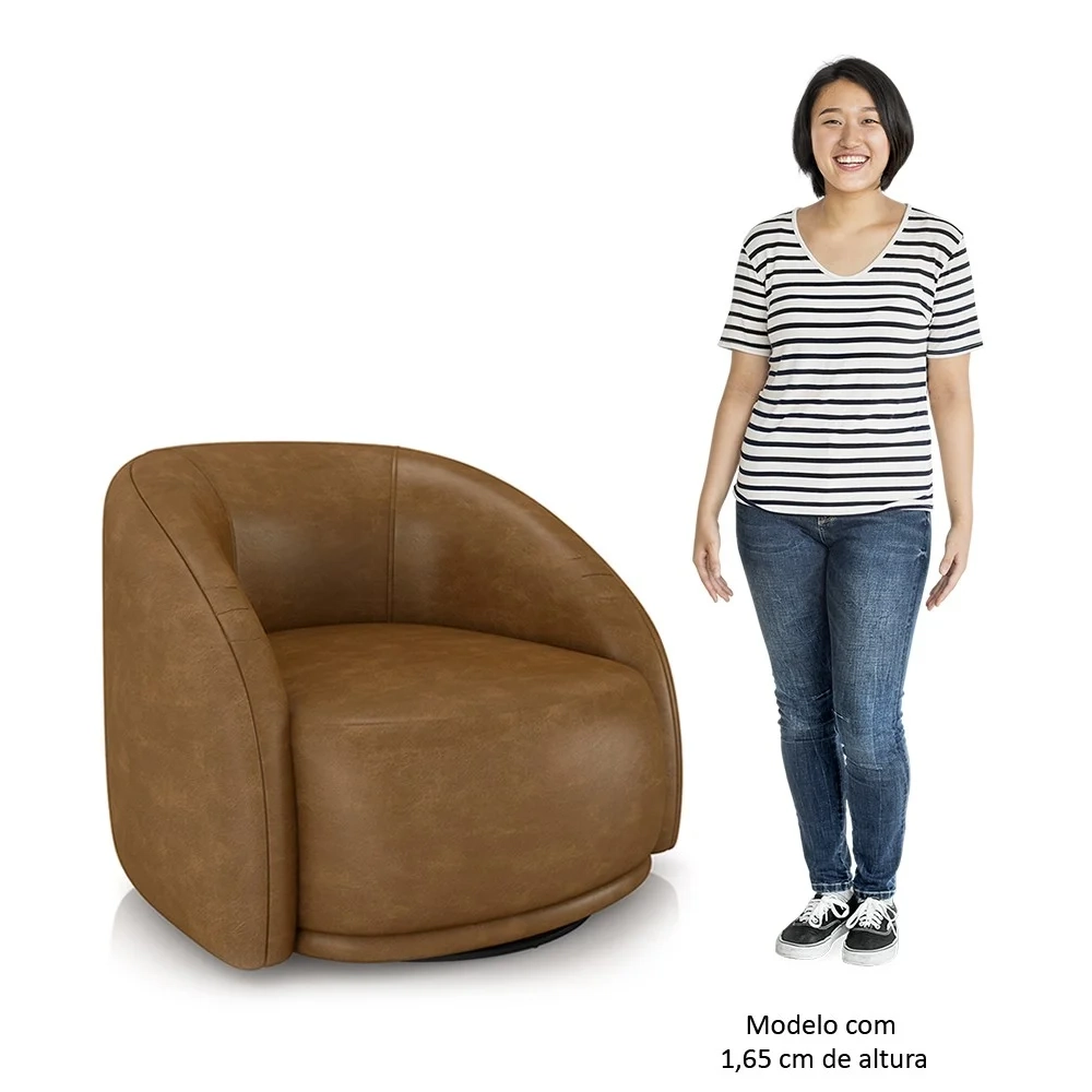 Poltrona Decorativa Orgânica Giratória Kit 2 Lya Z32 Sintético Marrom - Mpozenato