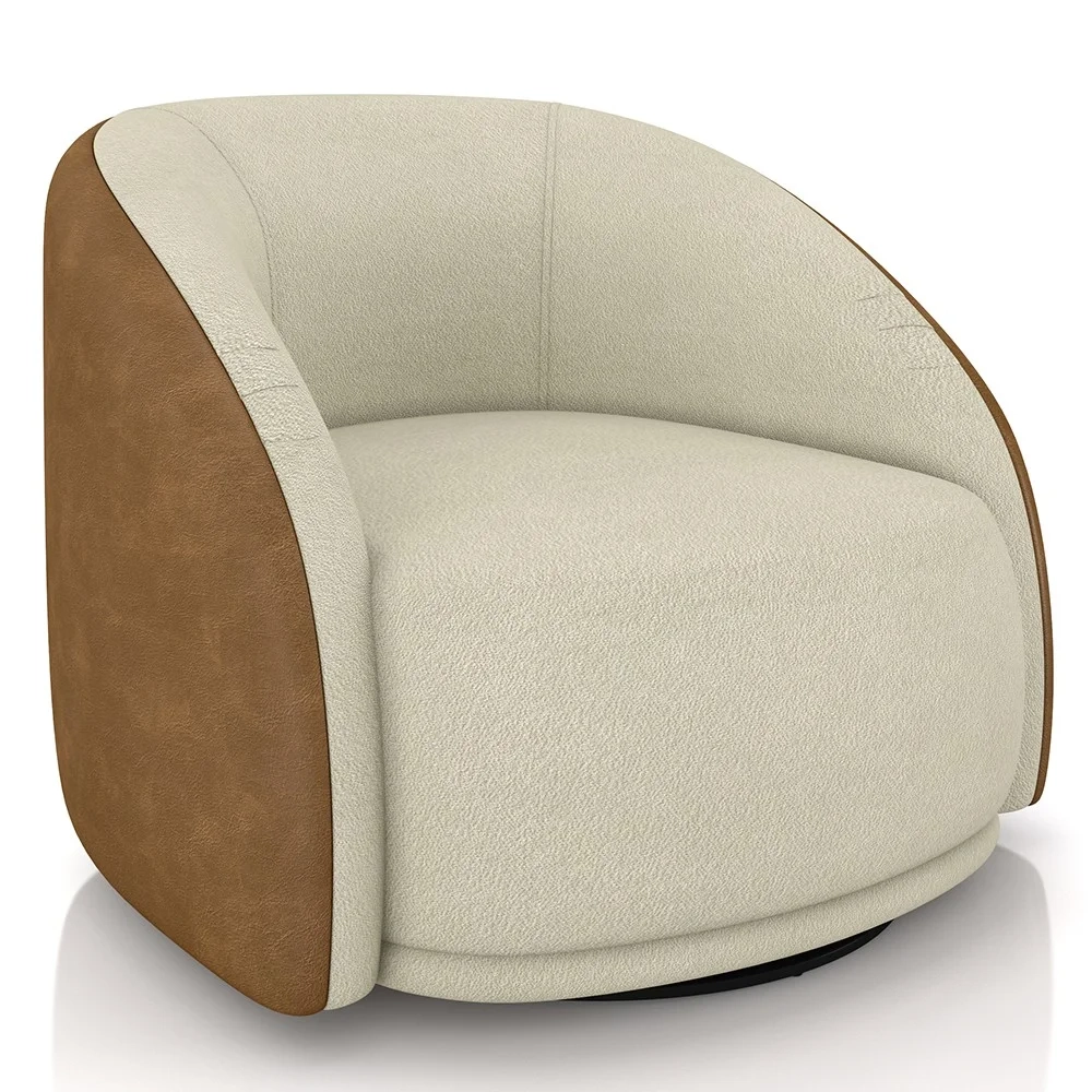 Poltrona Decorativa Giratória Kit 2 Lya Z32 Boucle Bege/Sintético Marrom - Mpozenato