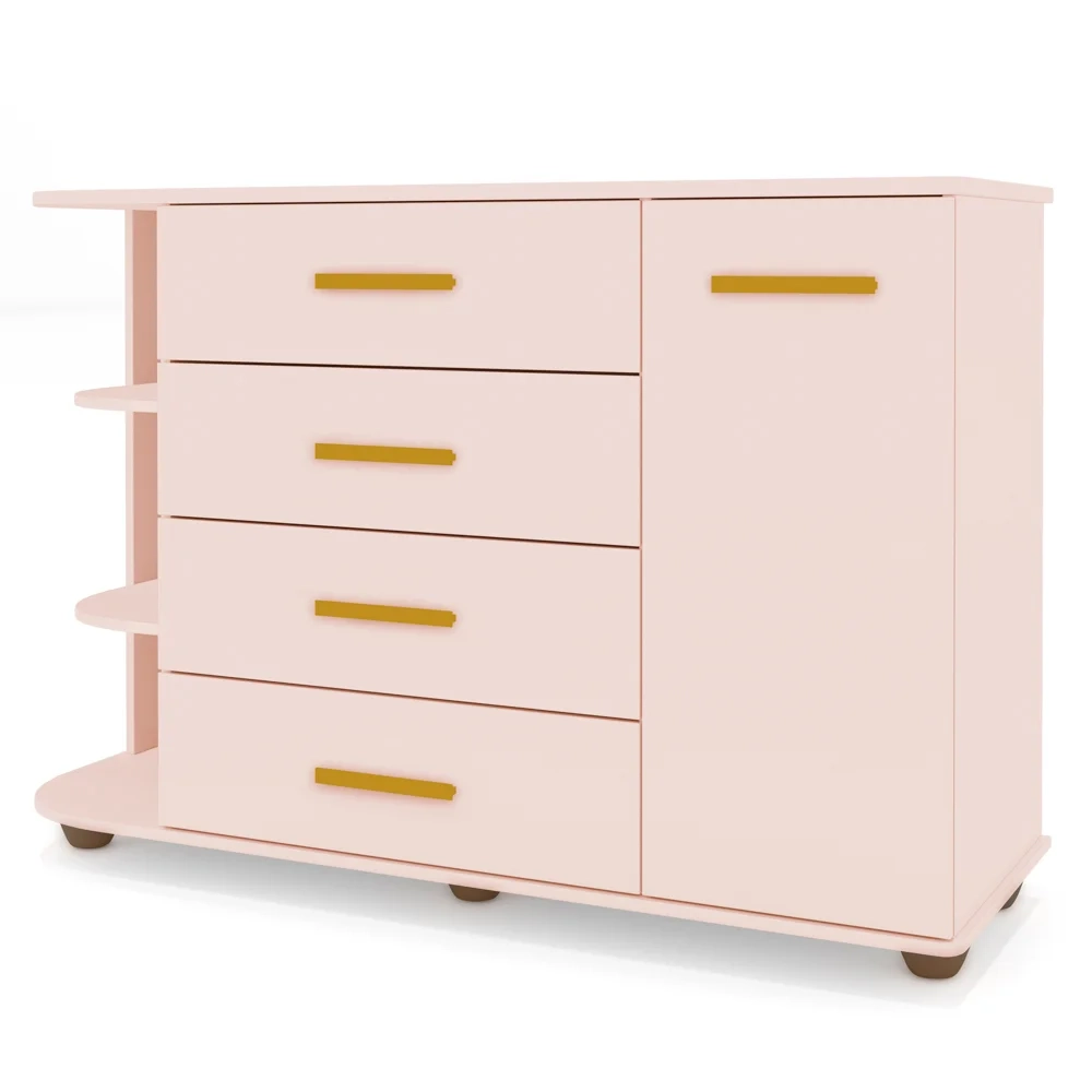 Cômoda Infantil com Cantoneira e 4 Gavetas 100% MDF New Lorena Rosê - Phoenix
