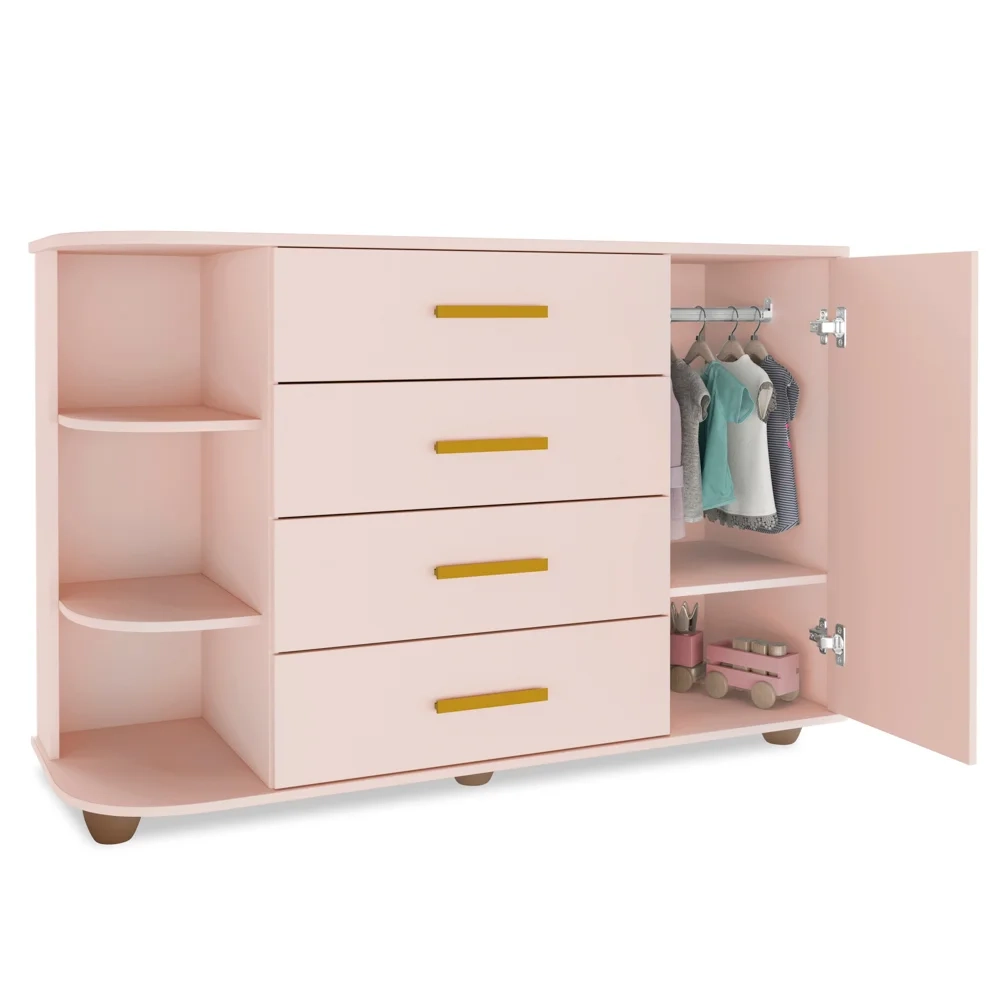 Cômoda Infantil com Cantoneira e 4 Gavetas 100% MDF New Lorena Rosê - Phoenix