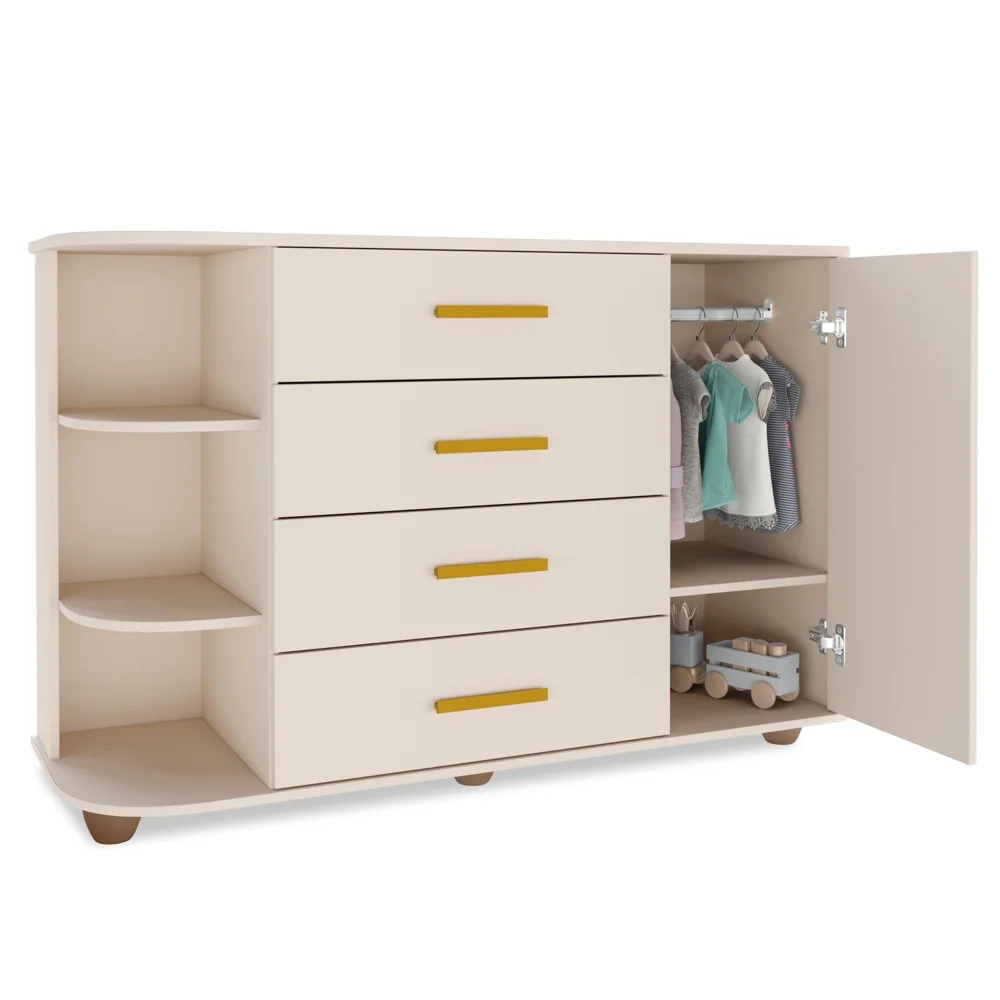 Cômoda Infantil com Cantoneira e 4 Gavetas 100% MDF New Lorena Off White - Phoenix