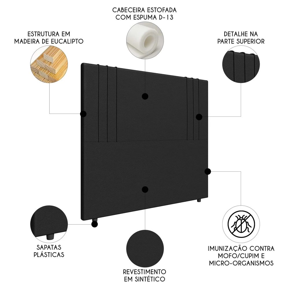 Cabeceira Cama Box King 193cm Estofada Rama Sintético Preto Z04 - Mpozenato 