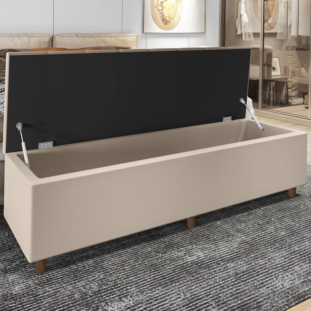 Recamier Baú Estofado Casal 140cm Horus Veludo Bege Z04 - Mpozenato