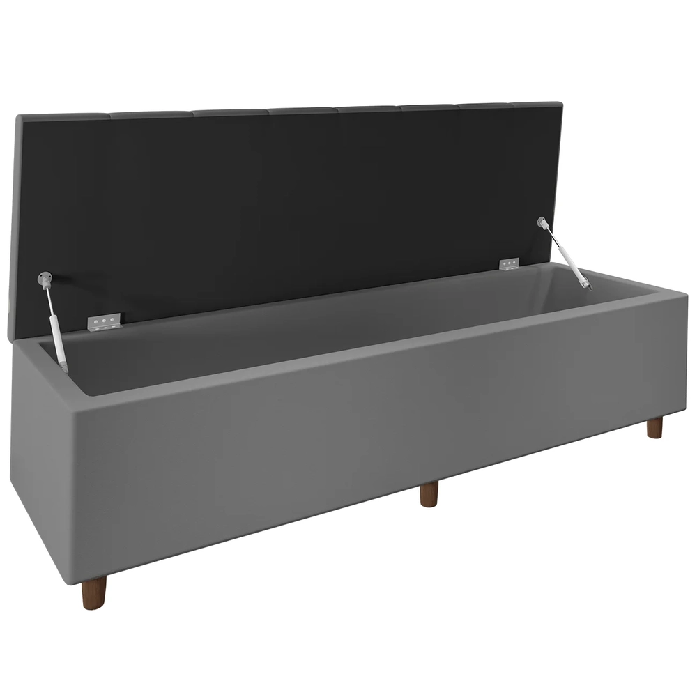 Recamier Baú Estofado Casal 140cm Horus Veludo Cinza Z04 - Mpozenato