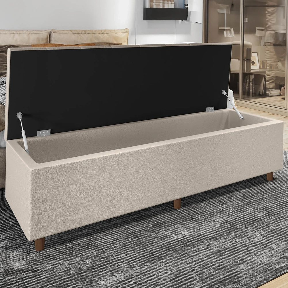 Recamier Baú Estofado Casal 140cm Horus Sintético Bege Z04 - Mpozenato