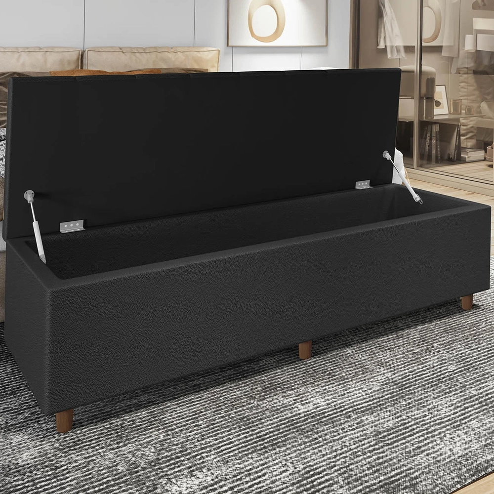 Recamier Baú Estofado Casal 140cm Horus Sintético Preto Z04 - Mpozenato 