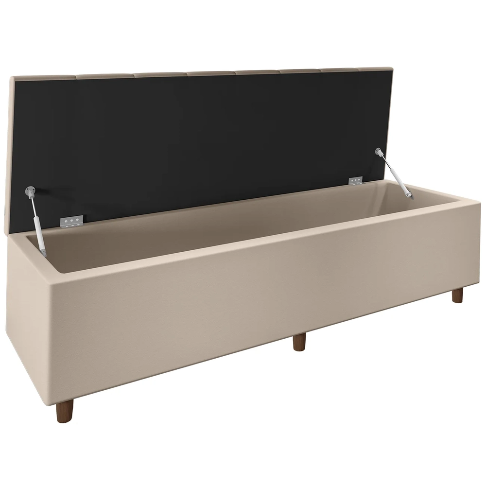 Recamier Baú Estofado Queen 160cm Horus Veludo Bege Z04 - Mpozenato