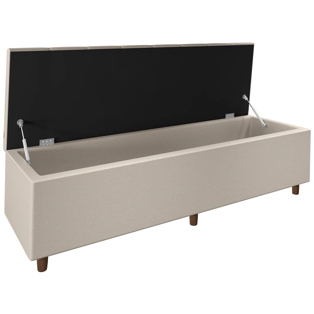 Recamier Baú Estofado Queen 160cm Horus Sintético Bege Z04 - Mpozenato