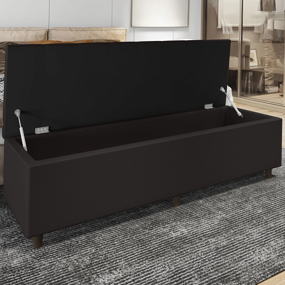 Recamier Baú Estofado Queen 160cm Horus Sintético Marrom Z04 - Mpozenato 