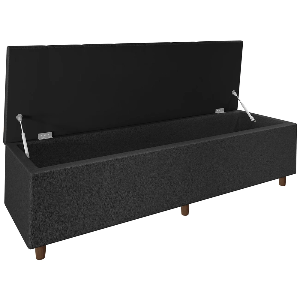 Recamier Baú Estofado Queen 160cm Horus Sintético Preto Z04 - Mpozenato 