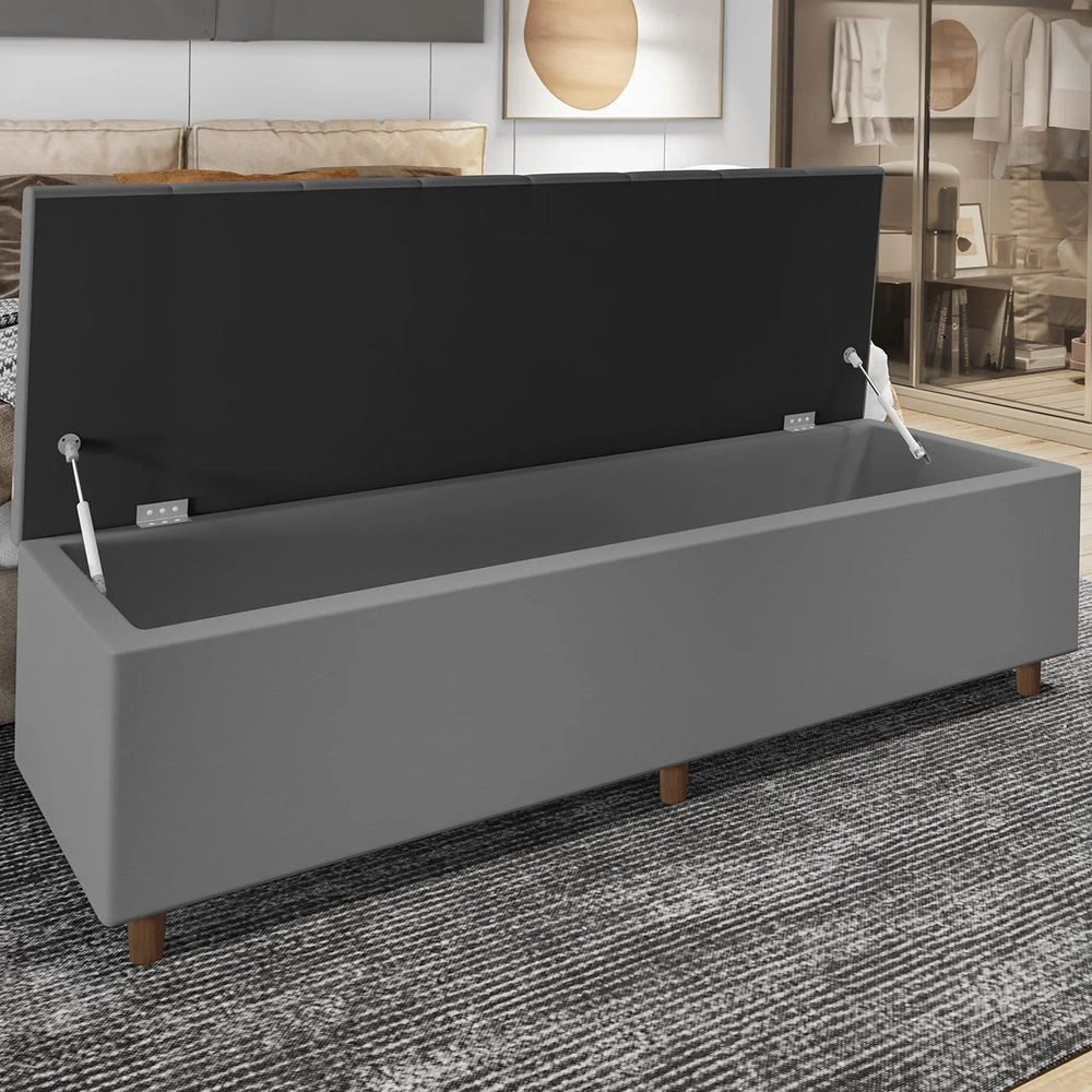 Recamier Baú Estofado King 193cm Horus Veludo Cinza Z04 - Mpozenato