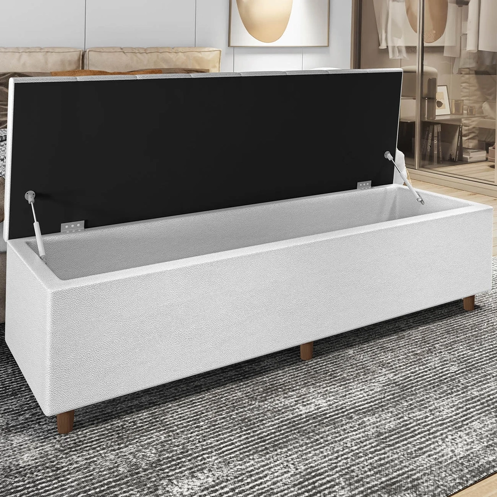 Recamier Baú Estofado King 193cm Horus Sintético Branco Z04 - Mpozenato 