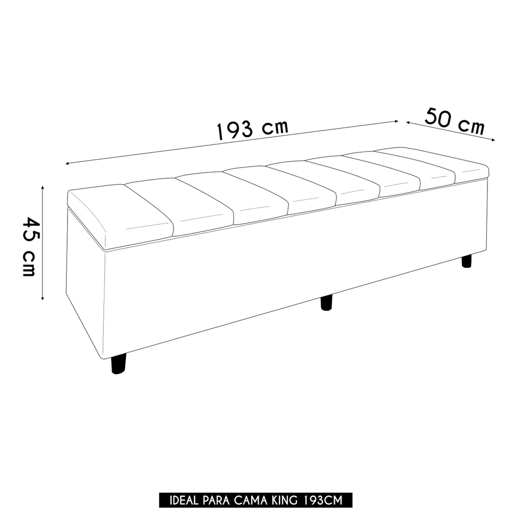 Recamier Baú Estofado King 193cm Horus Sintético Preto Z04 - Mpozenato 