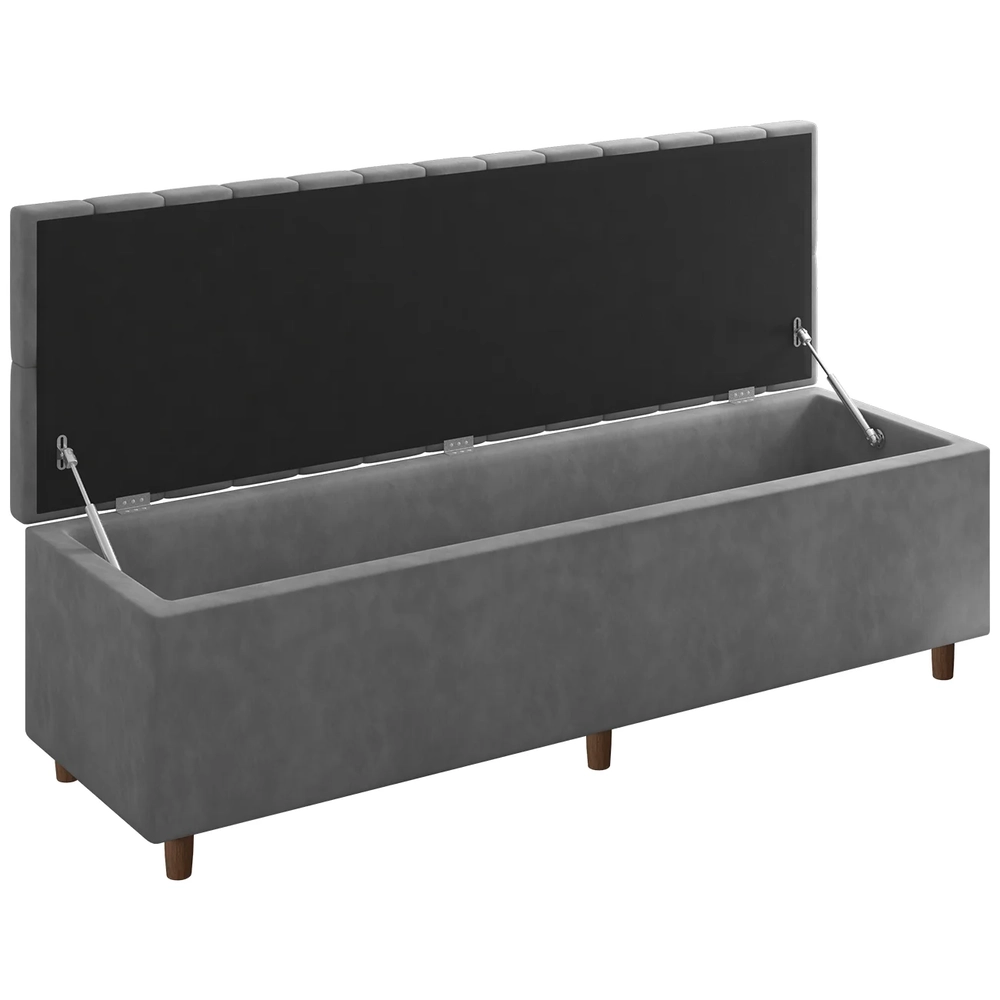 Recamier Baú Estofado Casal 140cm Indra Veludo Cinza Z04 - Mpozenato