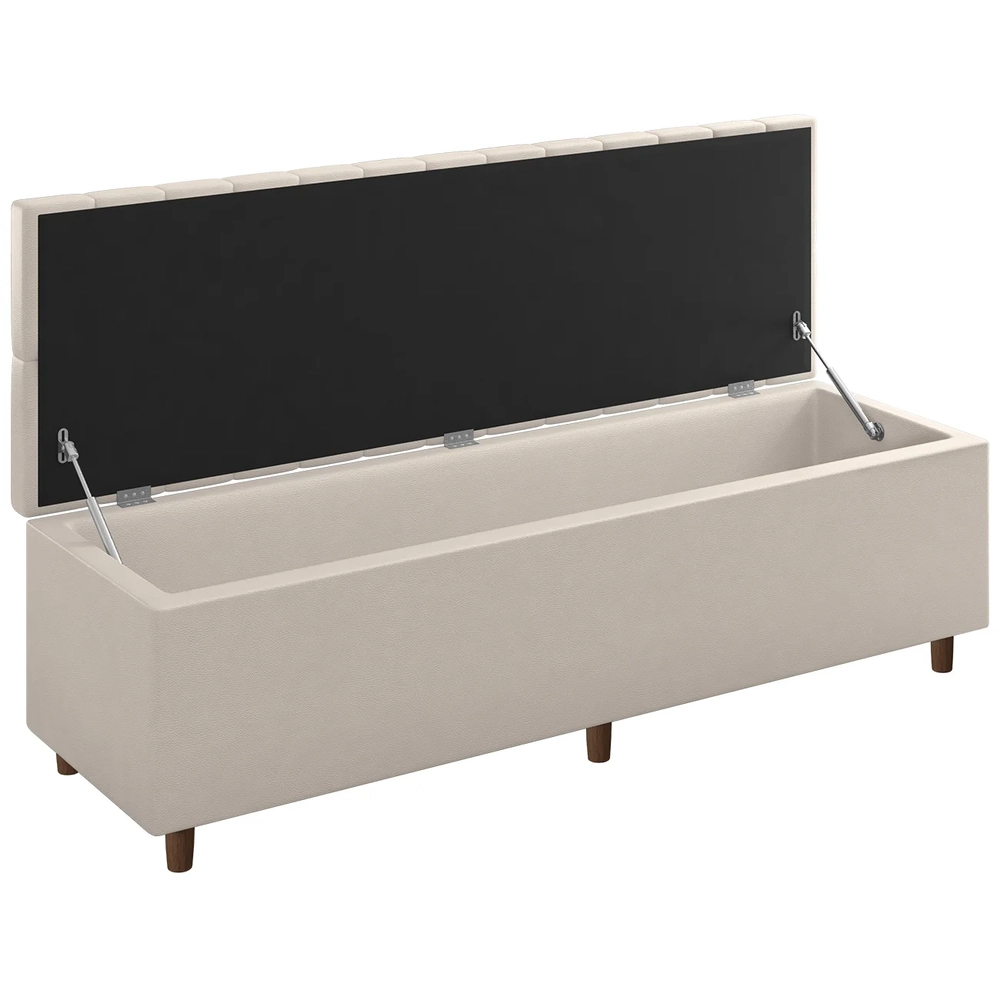 Recamier Baú Estofado Casal 140cm Indra Sintético Bege Z04 - Mpozenato