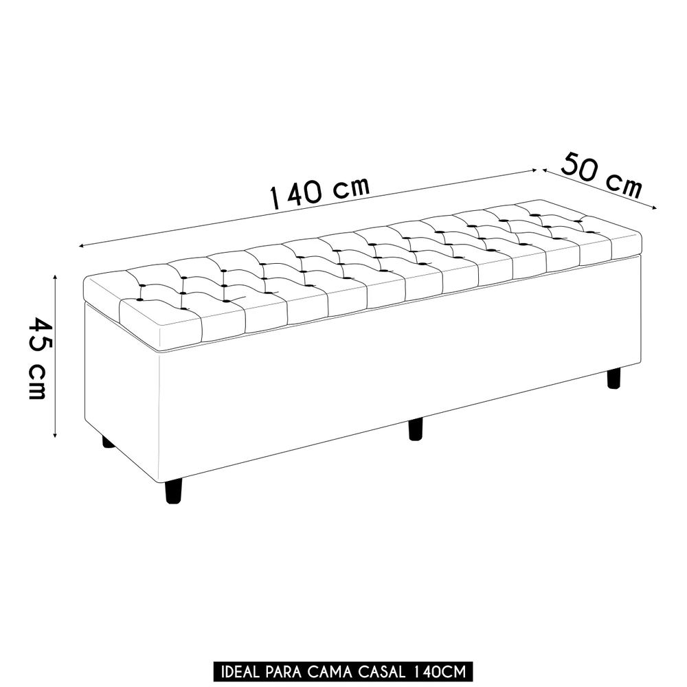 Recamier Baú Estofado Casal 140cm Indra Sintético Branco Z04 - Mpozenato 