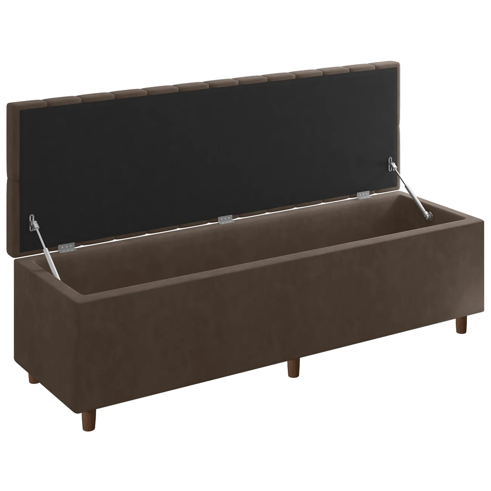 Recamier Baú Estofado Casal 140cm Indra Veludo Marrom Z04 - Mpozenato 