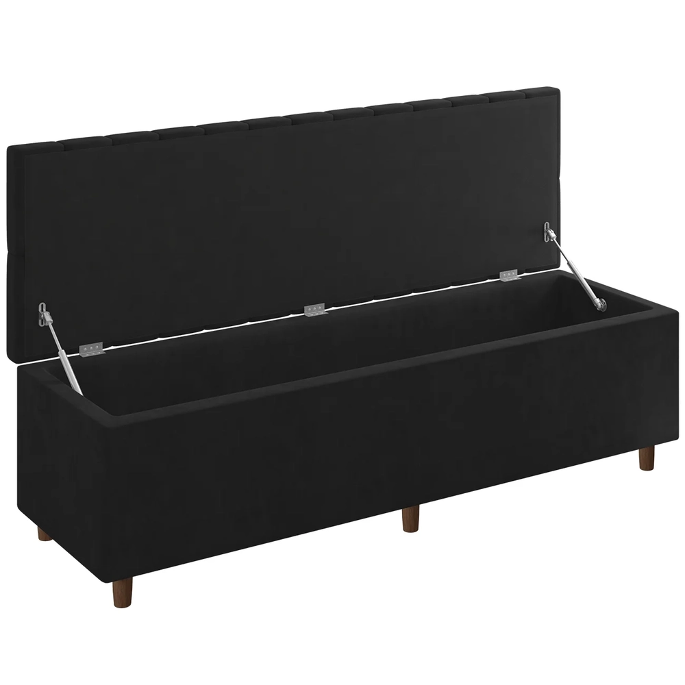 Recamier Baú Estofado Queen 160cm Indra Veludo Preto Z04 - Mpozenato