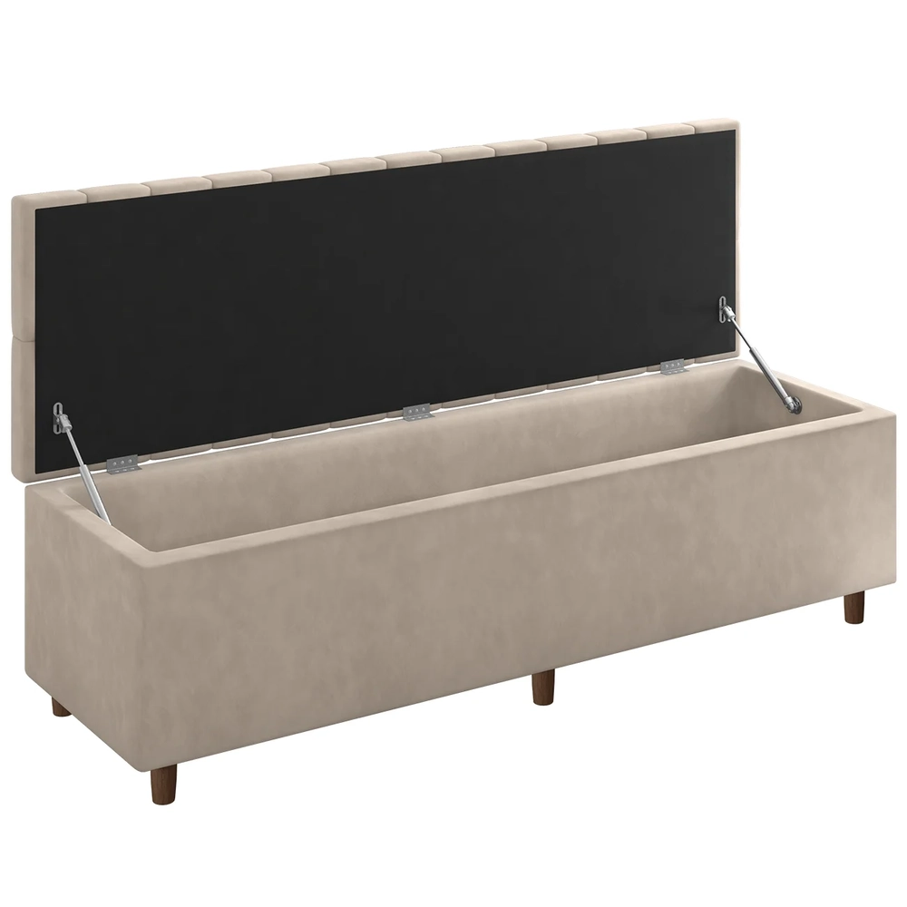 Recamier Baú Estofado King 193cm Indra Veludo Bege Z04 - Mpozenato