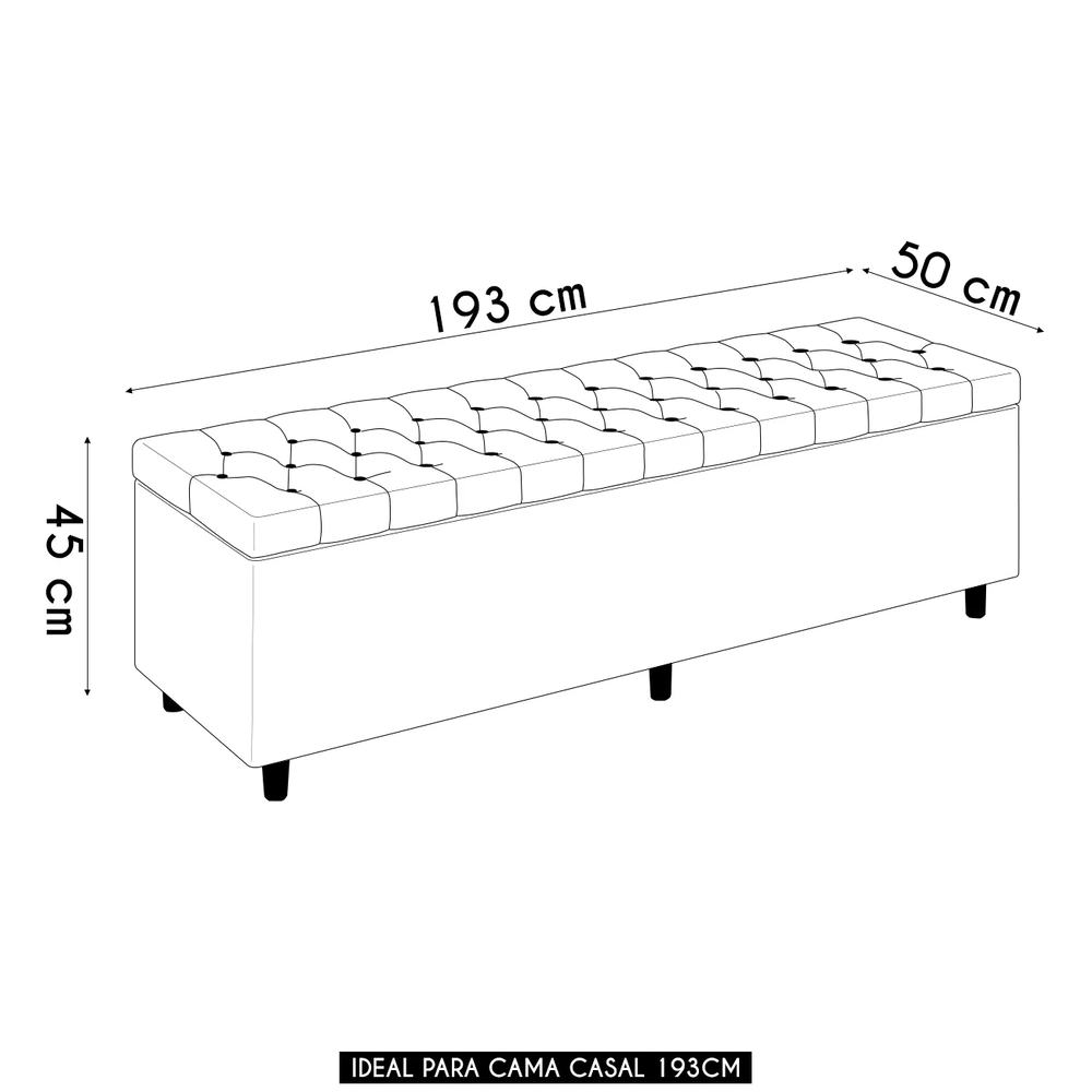 Recamier Baú Estofado King 193cm Indra Veludo Preto Z04 - Mpozenato