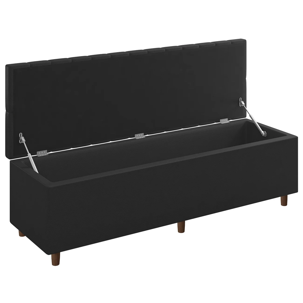 Recamier Baú Estofado King 193cm Indra Sintético Preto Z04 - Mpozenato 