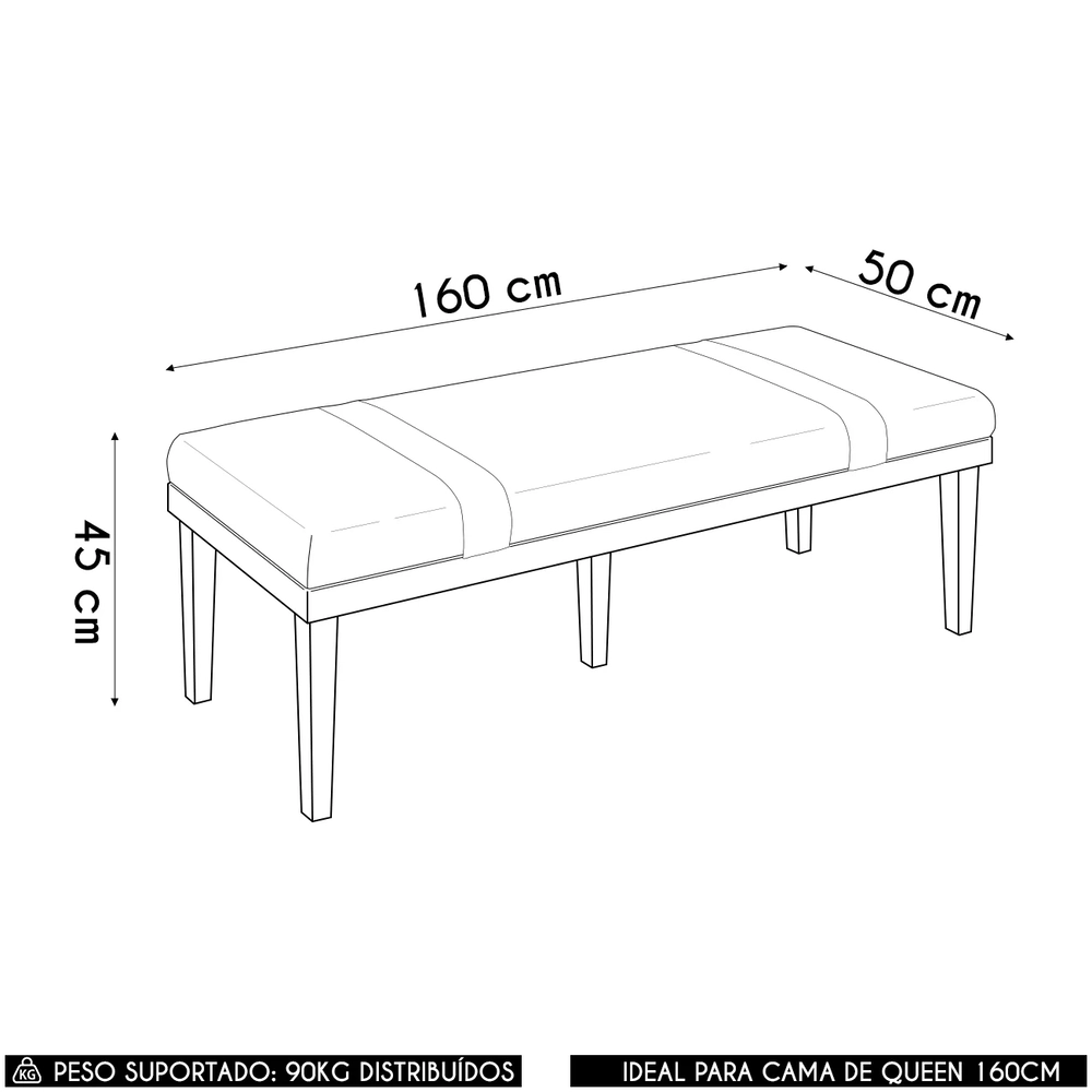 Recamier Puff Estofado Queen 160cm Shiva Boucle Bege Z04 - Mpozenato