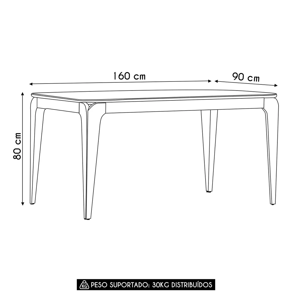 Mesa de Jantar Retangular 160cm 6 Lugares Yuma Ypê/Preto N02 - Mpozenato