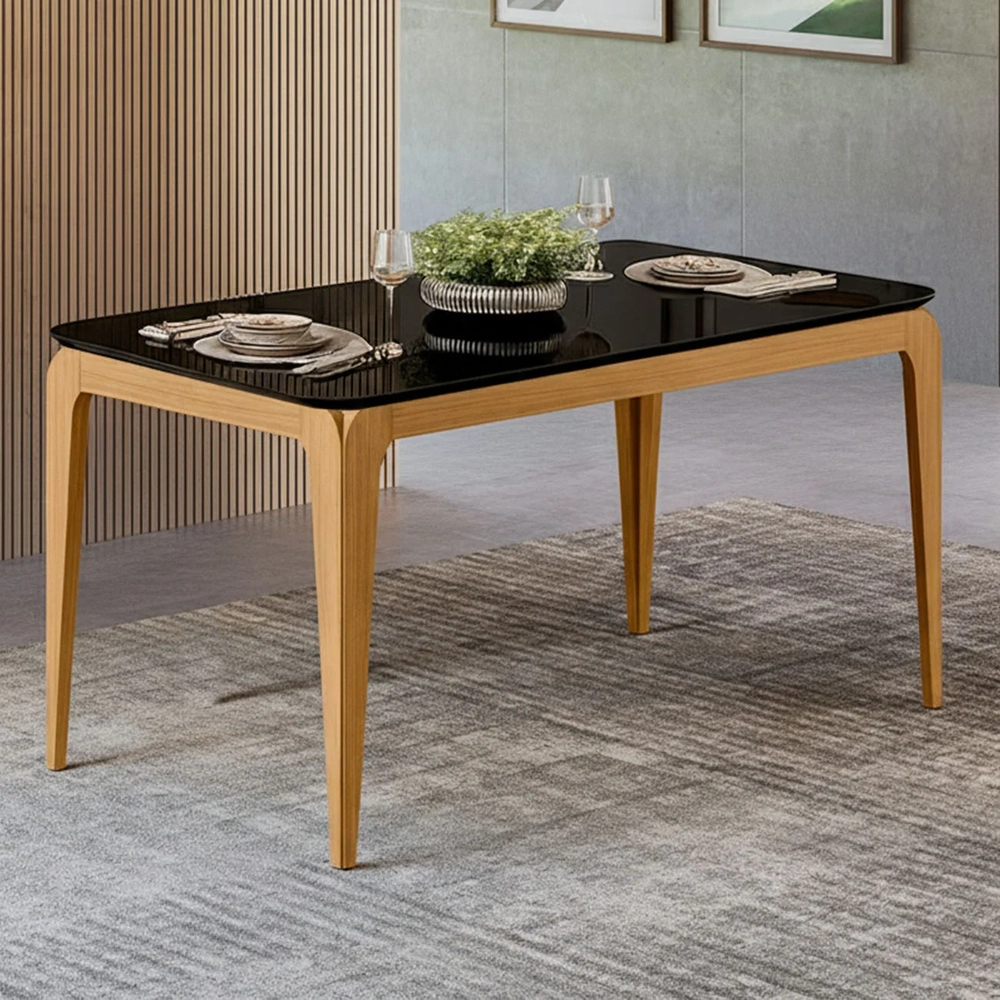 Mesa de Jantar Retangular 160cm 6 Lugares Yuma Ypê/Preto N02 - Mpozenato