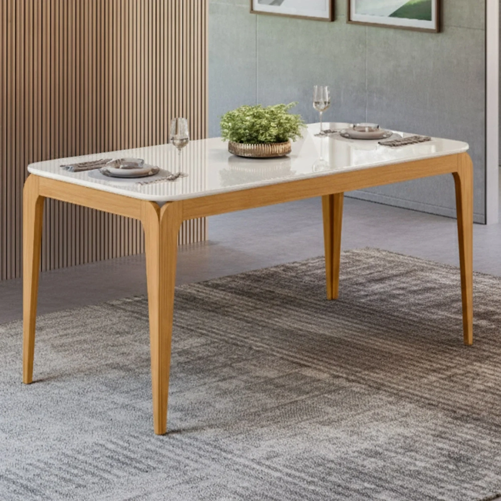 Mesa de Jantar Retangular 180cm 8 Lugares Yuma Ypê/Off N02  - Mpozenato