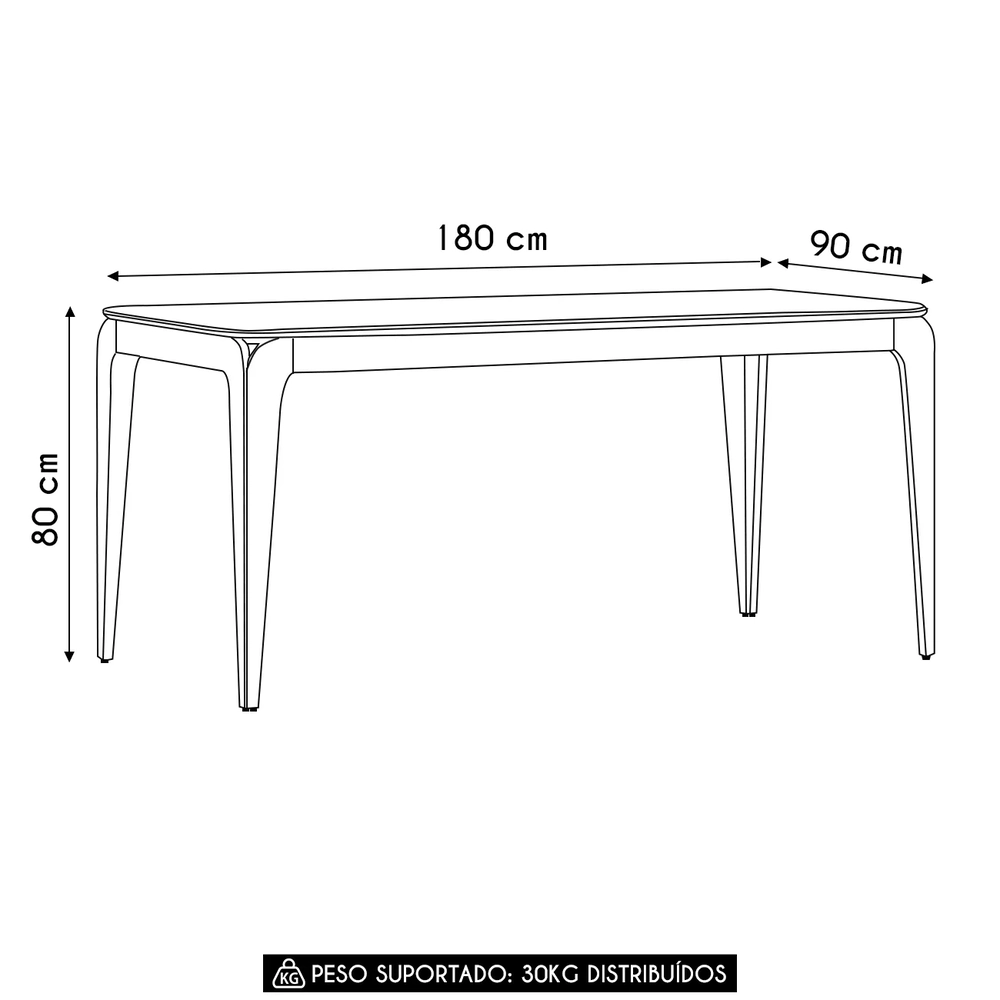 Mesa de Jantar Retangular 180cm 8 Lugares Yuma Ypê/Preto N02 - Mpozenato