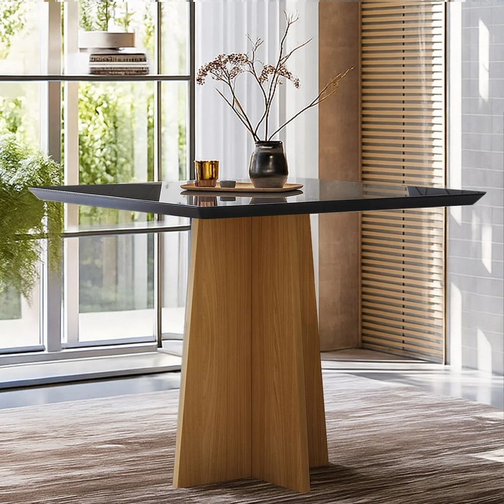 Mesa de Jantar Quadrada 90cm 4 Lugares Zuma Ypê/Preto N02   - Mpozenato