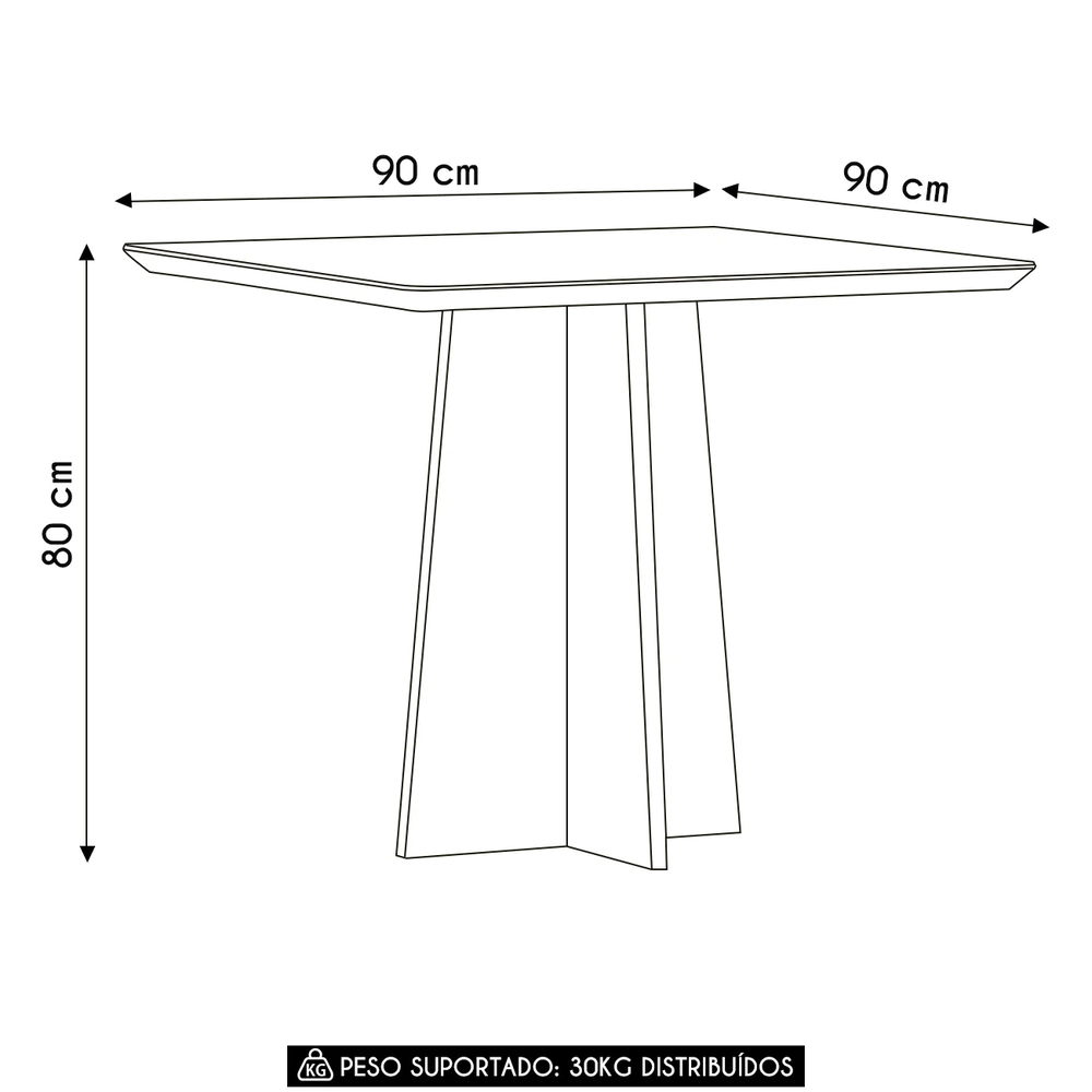Mesa de Jantar Quadrada 90cm 4 Lugares Zuma Ypê/Preto N02   - Mpozenato