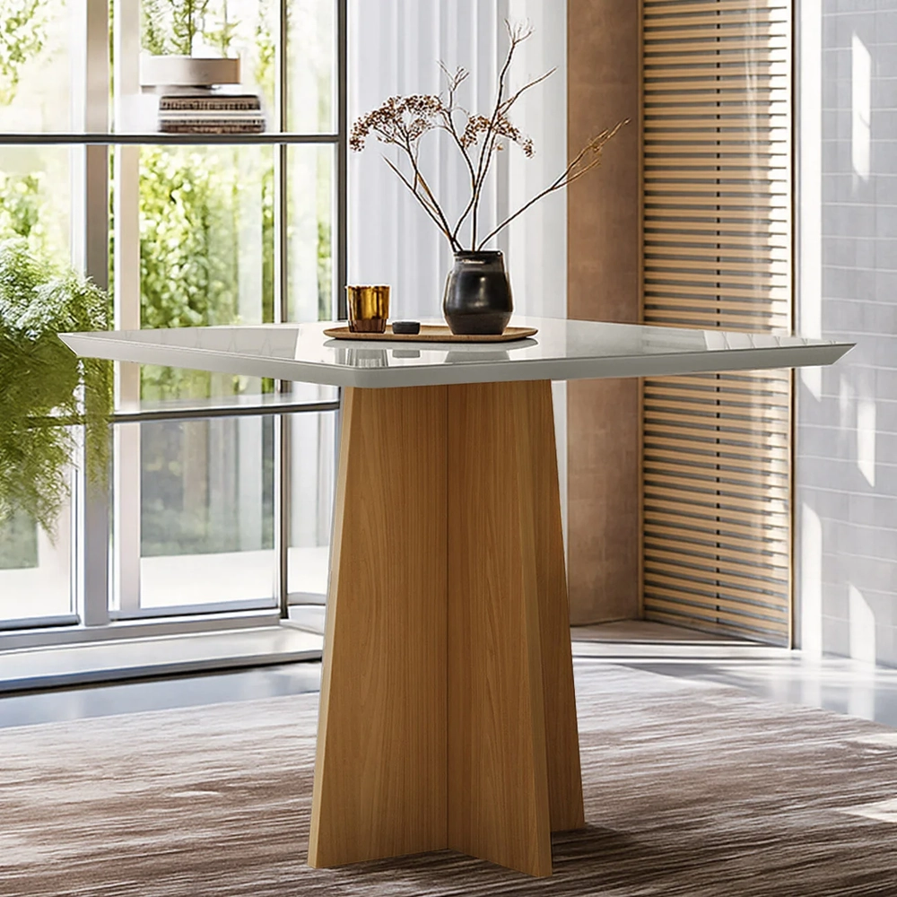 Mesa de Jantar Quadrada 90cm 4 Lugares Zuma Ypê/Off N02     - Mpozenato