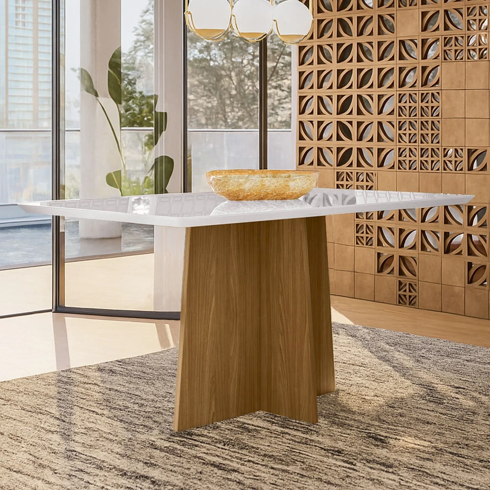 Mesa de Jantar Retangular 160cm 6 Lugares Zuma Ypê/Off N02  - Mpozenato