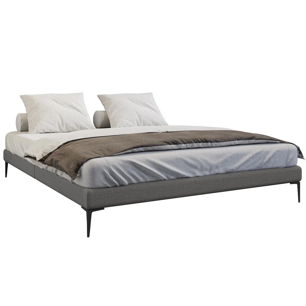 Cama Queen Base Box 158cm Pés Ferro Susano Linho Grafite Z04 - Mpozenato