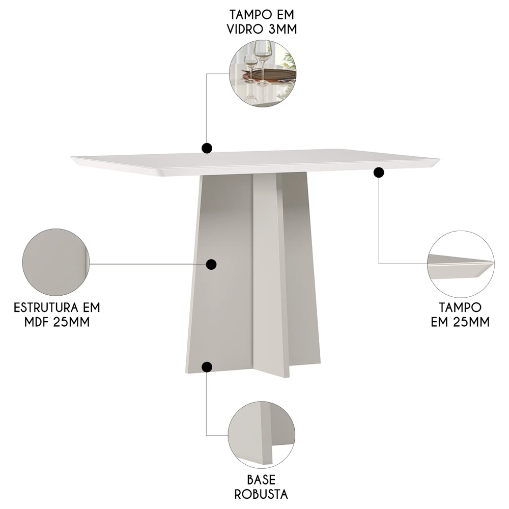 Mesa de Jantar Retangular 135cm 4 Lugares Zuma Off White N02 - Mpozenato