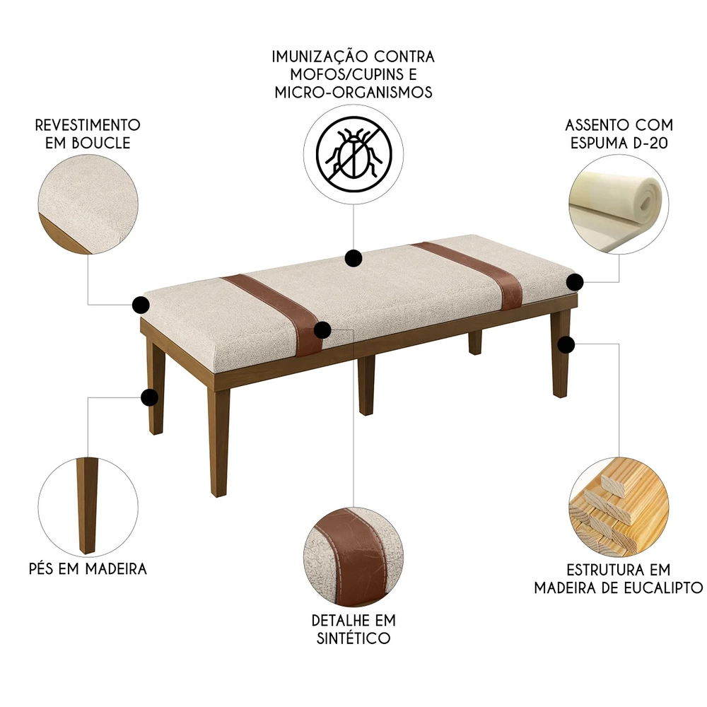 Recamier Puff Estofado King 193cm Shiva Boucle Bege Z04 - Mpozenato