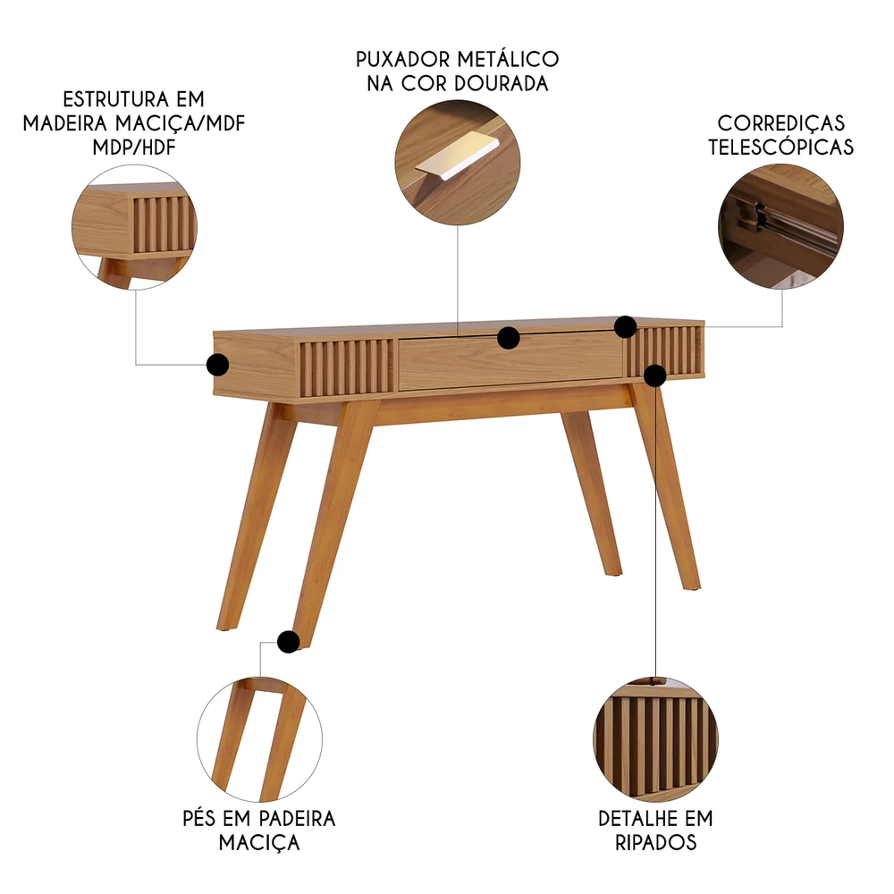 Aparador Sala de Estar 136cm 1 Gaveta Valerie Freijó C05    - Mpozenato