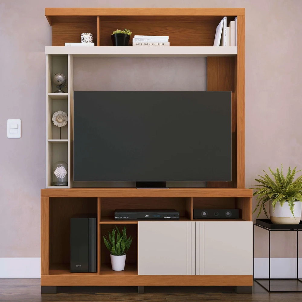 Estante Painel TV 50 Pol 136cm Zani Freijó/Off White C05    - Mpozenato