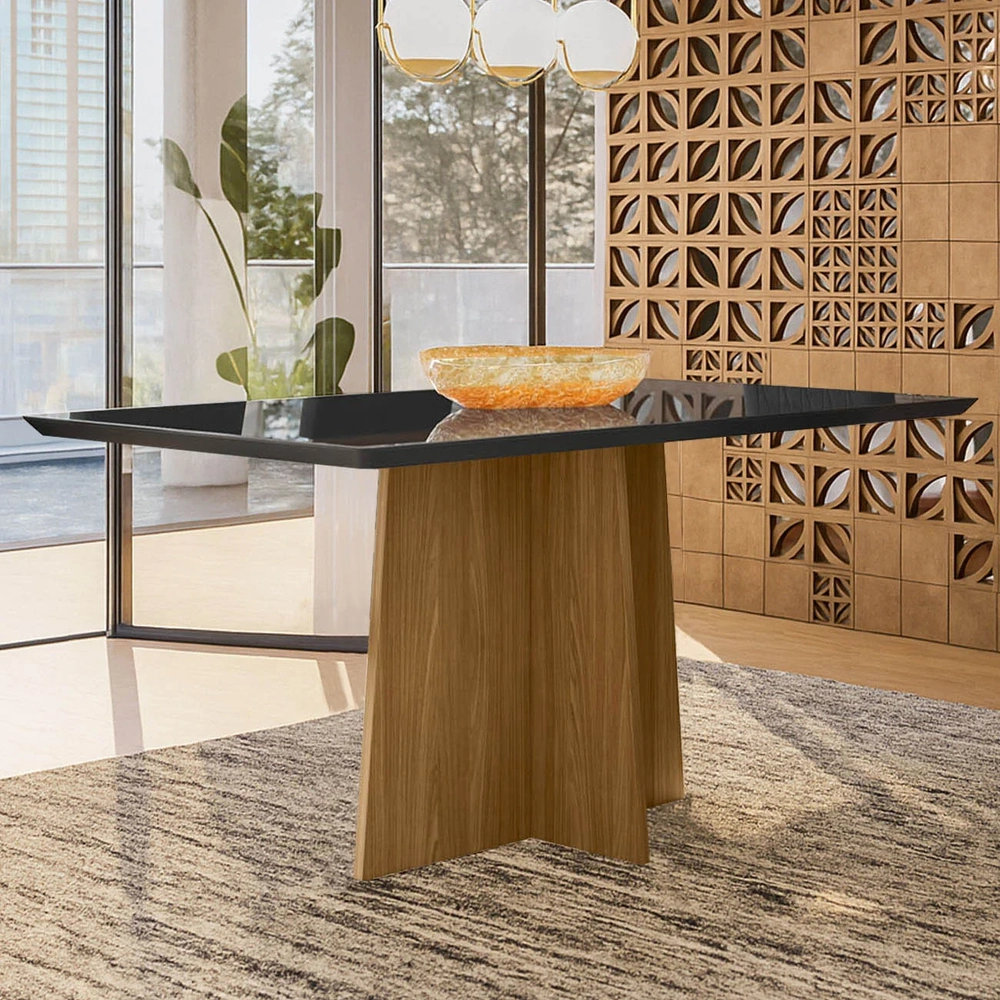 Mesa de Jantar Retangular 160cm 6 Lugares Zuma Ypê/Preto N02 - Mpozenato