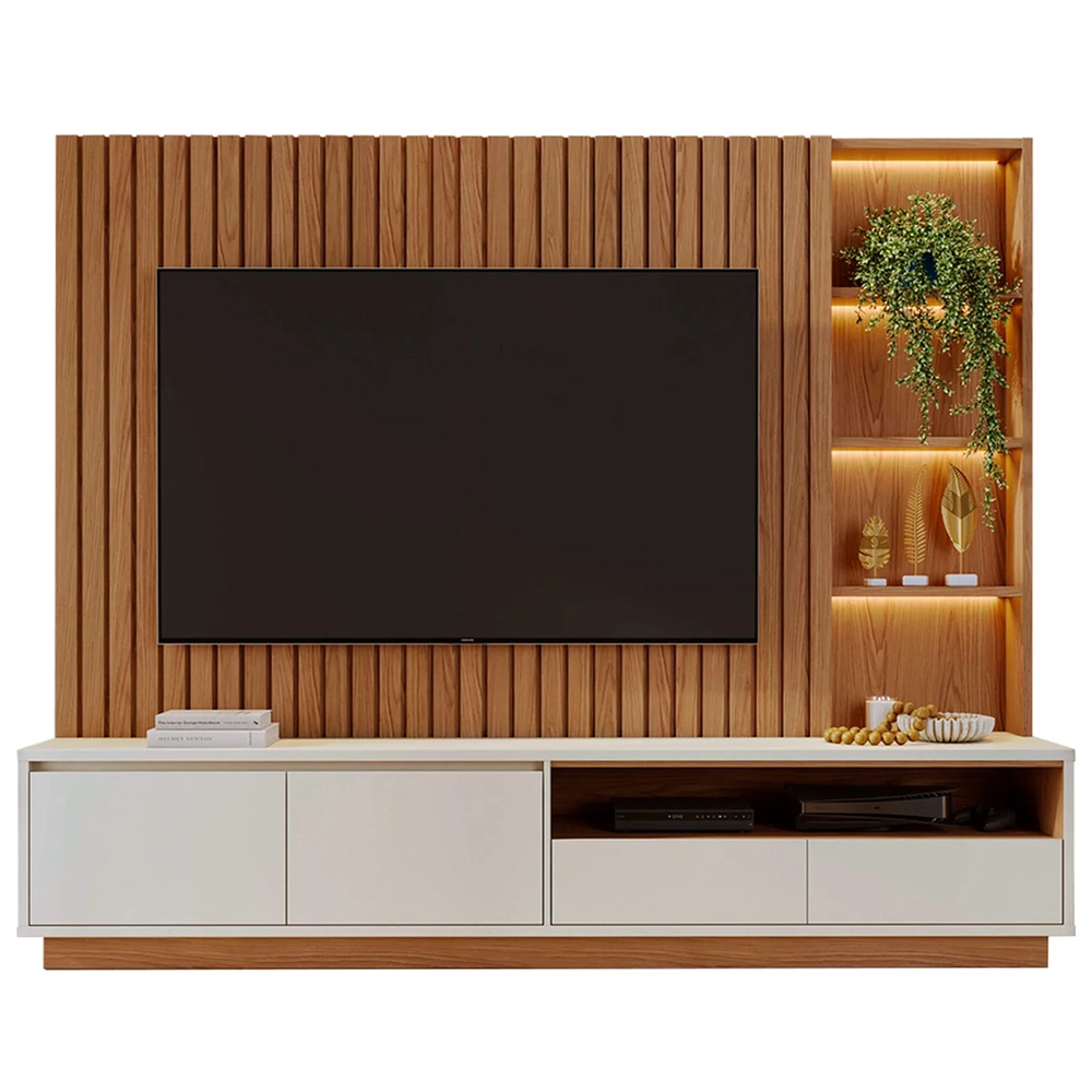 Estante Painel TV 82 Pol 240cm Com LED Hawai Freijó/Off White C05 - Mpozenato
