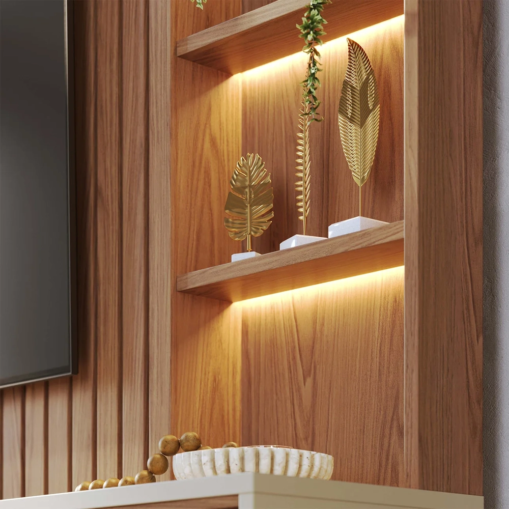 Estante Painel TV 82 Pol 240cm Com LED Hawai Freijó/Off White C05 - Mpozenato