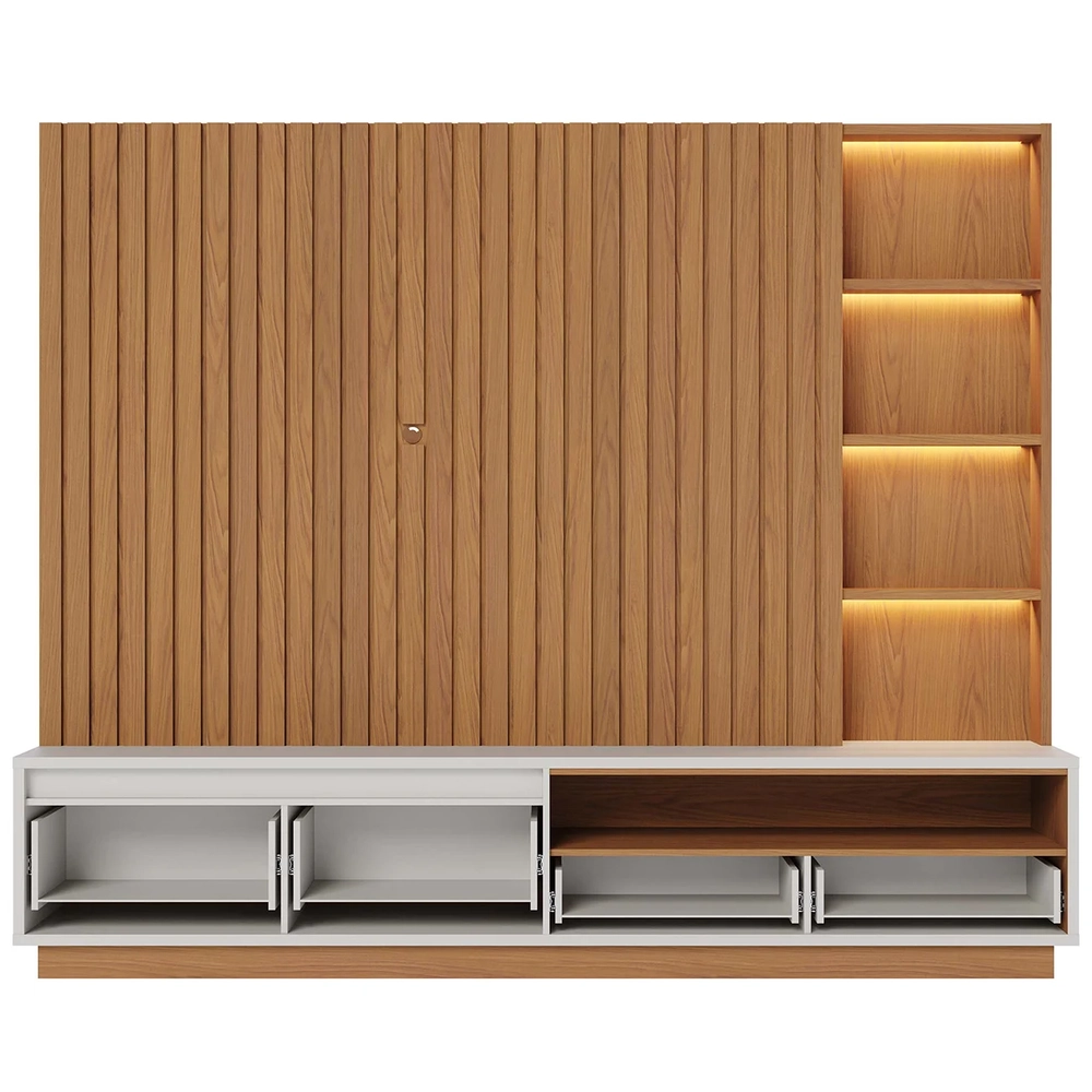 Estante Painel TV 82 Pol 240cm Com LED Hawai Freijó/Off White C05 - Mpozenato