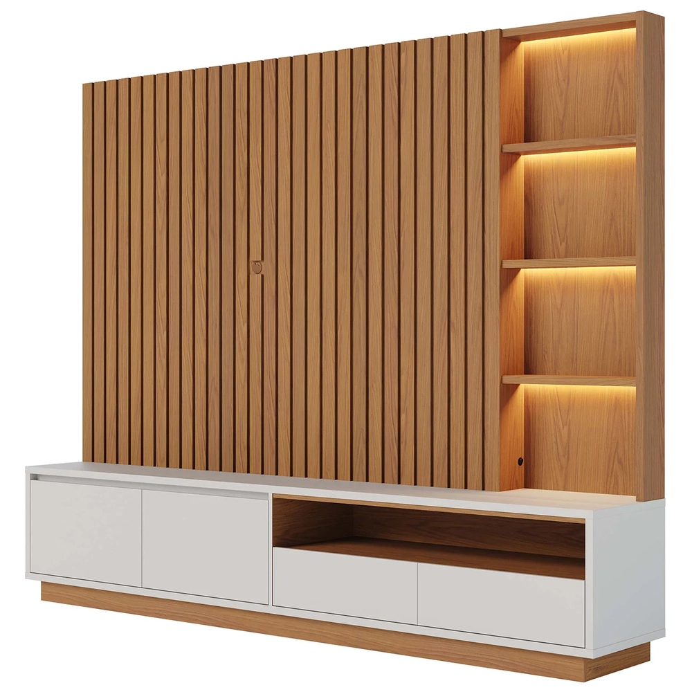 Estante Painel TV 82 Pol 240cm Com LED Hawai Freijó/Off White C05 - Mpozenato