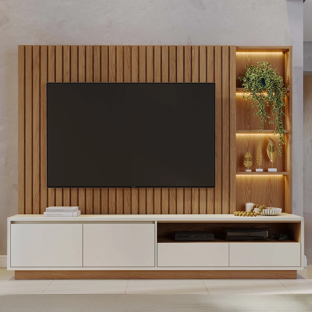 Estante Painel TV 82 Pol 240cm Com LED Hawai Freijó/Off White C05 - Mpozenato