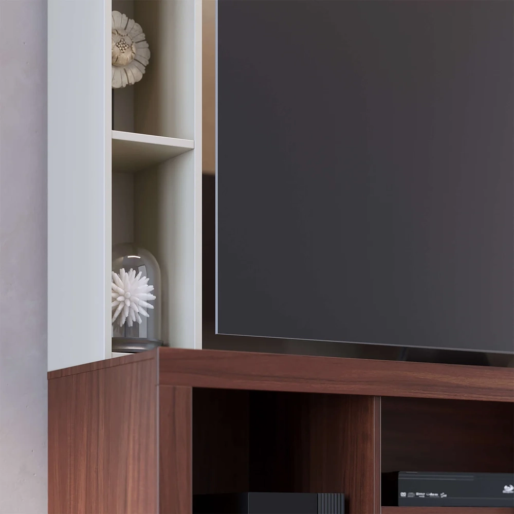 Estante Painel TV 50 Pol 136cm Zani Nogueira Real/Off White C05 - Mpozenato